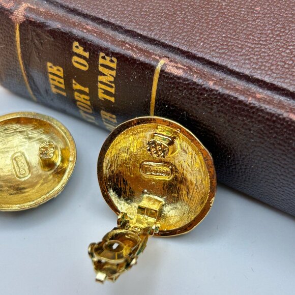 Vintage 1980s Butler Clip-On Earrings, Blue-Green Enamel & Rhinestones - Picture 8 of 9